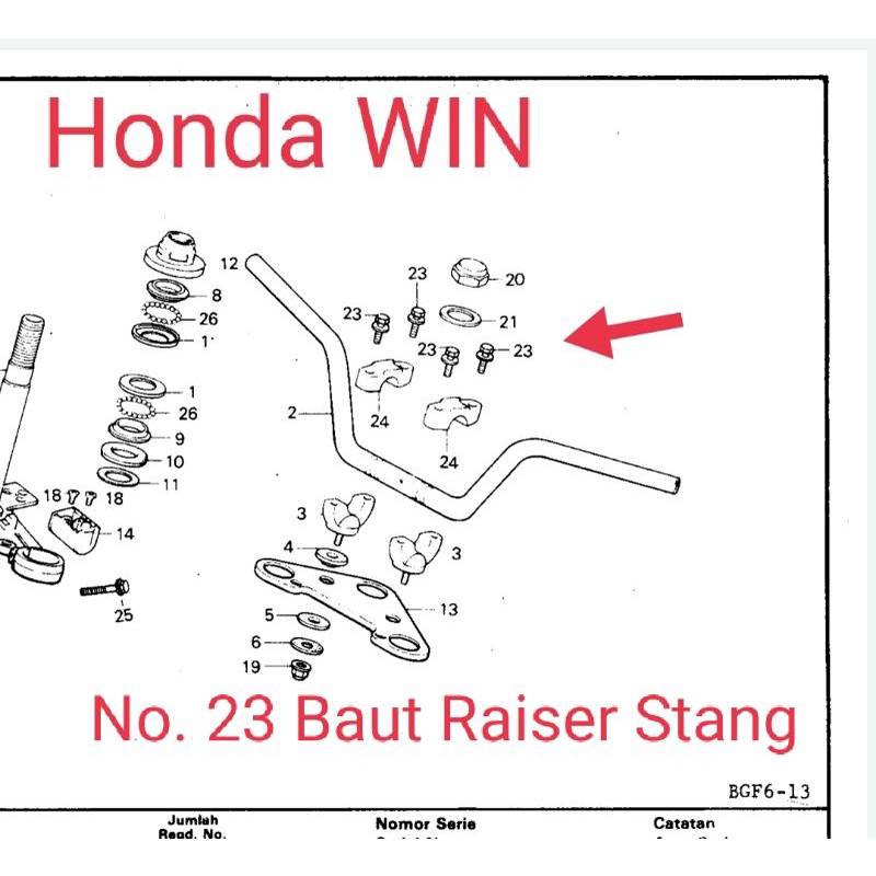 Honda WIN Bolt 6x28 Raiser แฮนด์เดิม AHM 957010602800 ราคาหน่วย
