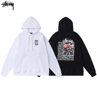 STUSSY เสื้อกันหนาว มีฮู้ด พิมพ์ลายดอกคามิเลีย ทรงหลวม เข้ากับทุกการแต่งกาย สไตล์ฮิปฮอป สําหรับคู่รัก