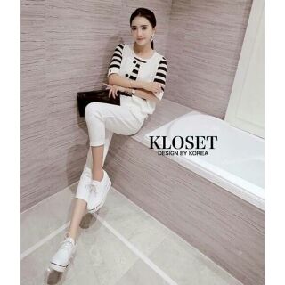 🎀KLOSET🎀 เซต 3 ชิ้น เสื้อกั๊ก+เสื้อริ้ว+กางเกง