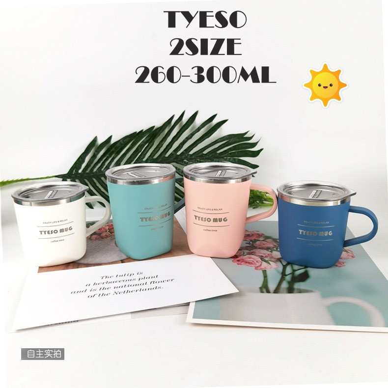 แก้วกาแฟ TYESO ขนาด 9oz/10oz แก้วกาแฟ260ml. 300ml มีหูจับในตัว พร้อมฝา ใช้งานง่าย สะดวกมากๆ