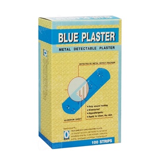 Blue Plaster พลาสเตอร์ พลาสเตอร์ปิดแผล แบบตรวจจับโลหะ 1 กล่อง บรรจุ 100 ชิ้น (100X00372)