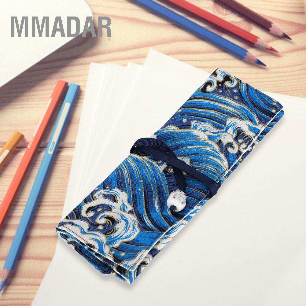 MMADAR 15 Holes Students Pencil Case Roll Up Wrap Pen Organizer School ...