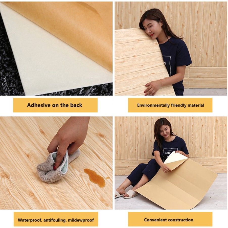 ถูกสุด พร้อมส่งวอลล์เปเปอร์ลายไม้ 70*77cm แผ่นใหญ่ มีกาวในตัว วอลเปเปอร์ สามมิติ 3D wallpaper ติดผนั