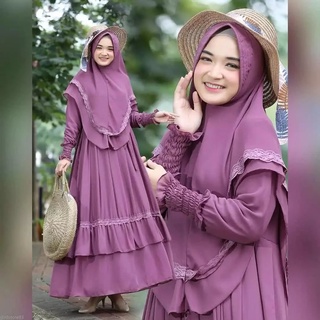 Mutia Syari BL Material BABYDOLL FULL ลูกไม้รวม (ได้ Gamis+KHIMAR 2 ชั้น) Syari Gamis Set Veil Gamis Lebaran