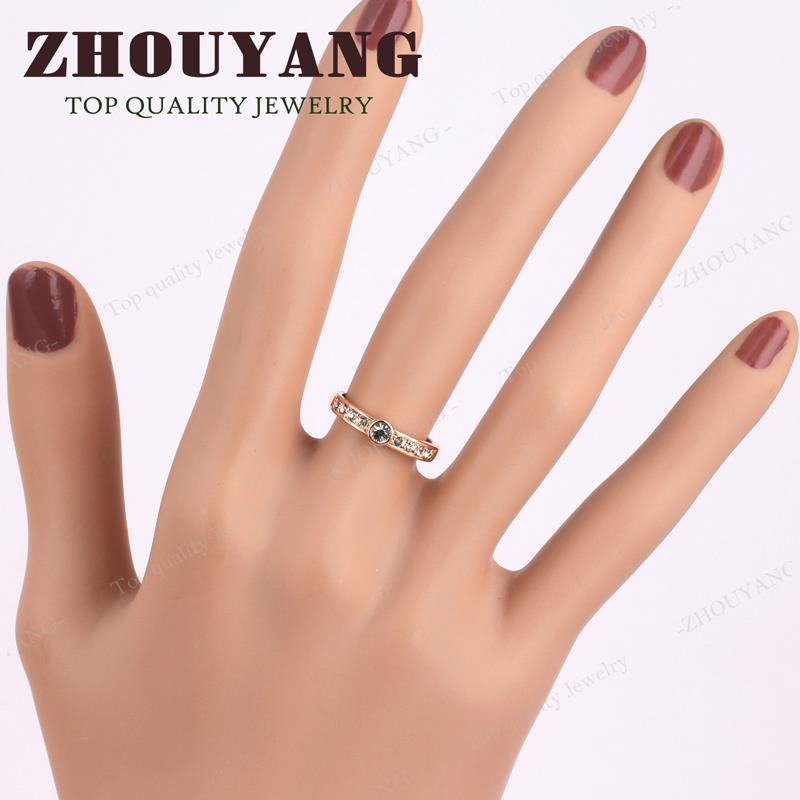 Zhouyang خاتم ذهب وردي بكريستال نمساوي R172 — صورة 6