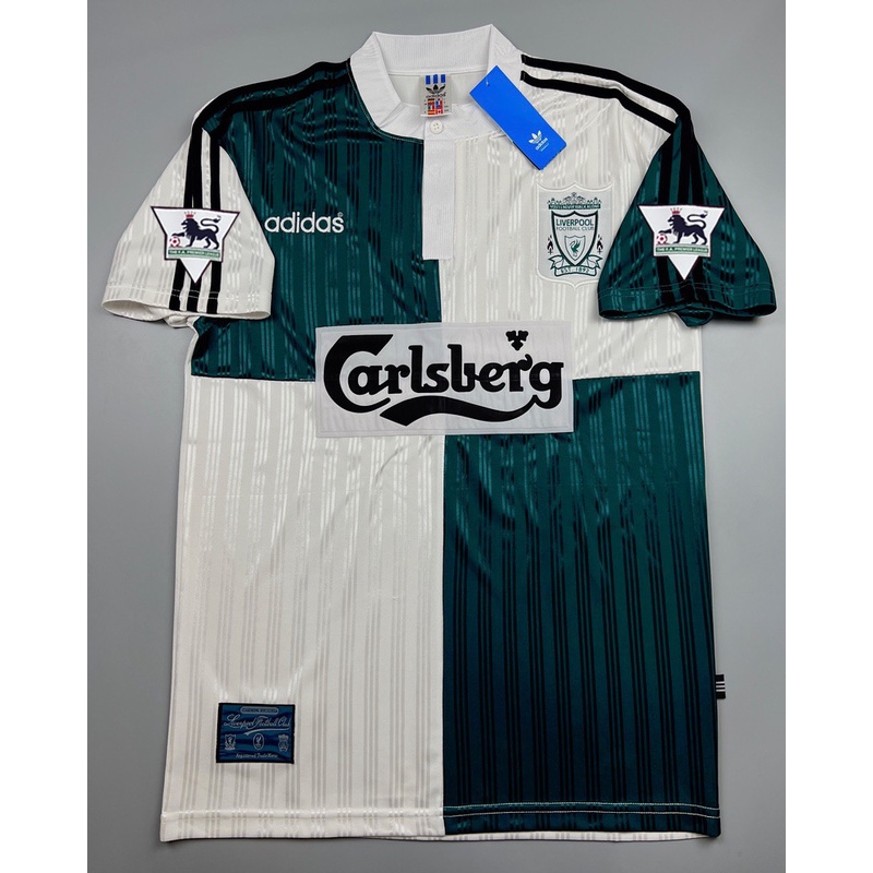 เสื้อบอล ย้อนยุค ลิเว่อร์พูล เยือน 1995 Retro Away พร้อมอาร์มพรีเมียร์ลีค เรโทร คลาสสิค 1995-96