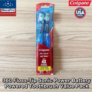 Colgate® 360® Floss-Tip™ Sonic Power™ 4X Battery Powered Toothbrush Value Pack แปรงสีฟันแบตเตอรี่ คอลเกต