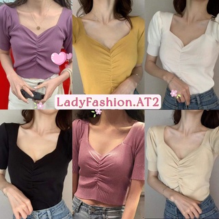 🌈 LadyFashion.AT2 🌷 เสื้อไหมพรมผู้หญิง คอวีจีบหน้า แขนพอง 🌷