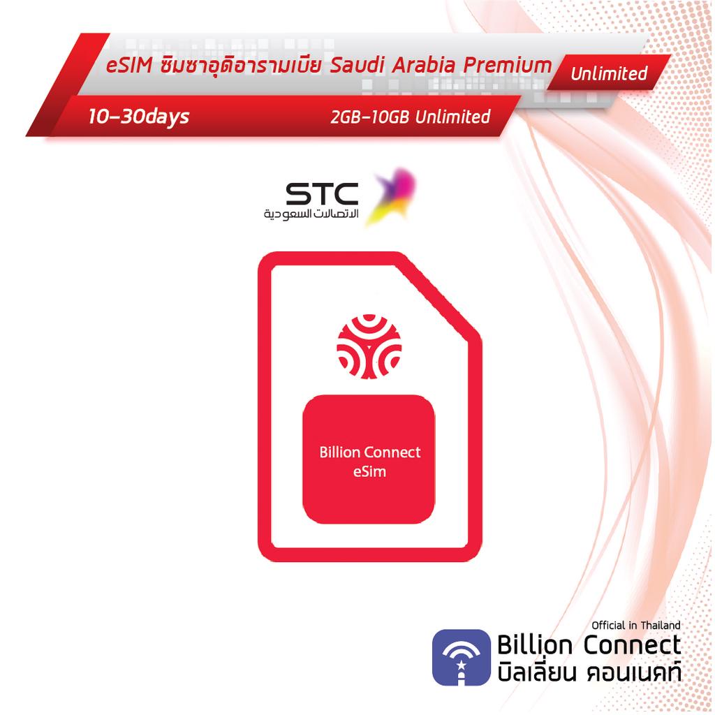 eSIM Saudi Arabia Sim Card Unlimited 2GB-10GB สัญญาณ Zain SA Mobily : ซิมซาอุดีอาระเบีย 10-30 วัน by Billion Connect