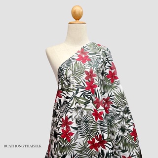 FLORAL DESIGN PRINTED THAI SILK FABRIC - ผ้าไหมไทยแท้ พิมพ์ลาย ลวดลาย ดอกไม้