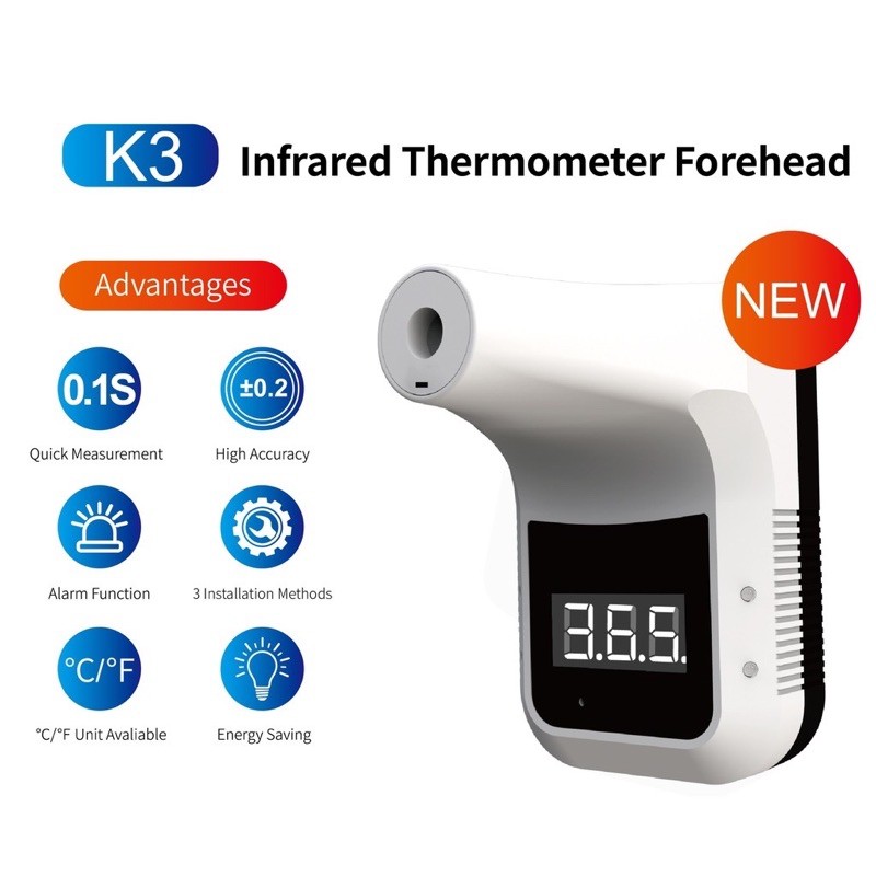 (พร้อมส่ง)K3 เครื่องวัดอุณหภูมิแบบติดผนัง เครื่องวัดไข้ Infrared Thermometer Foreheadเครื่องวัดไข้แบบแขวนอุปนัยอัตโนมัติ