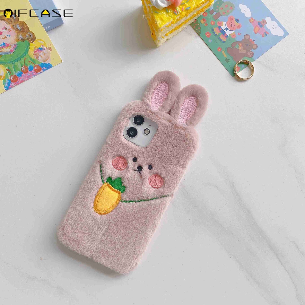 Xiaomi Poco X3 GT F3 Redmi K40 K30 K20 Note 7 Pro 7A 6 6A Pro 5 Plus Phone Case Hairy Plush Carrot Rabbit Winter Warm Cute Cartoon Pink Soft TPU Casing Cases Case Cover #8