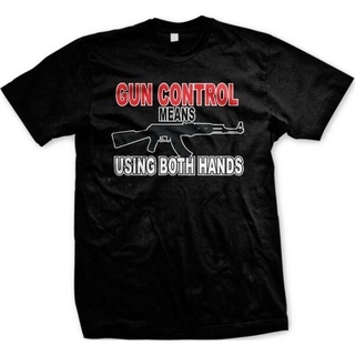 [S-5XL]เสื้อยืดผ้าฝ้าย พิมพ์ลาย Gun Control Means Using Both Hands Second 2nd Amendment Gun Rights สําหรับผู้ชาย