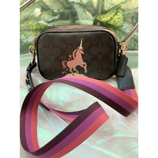 🦋Coach แท้ 🦋 JES CROSSBODY 20 IN SIGNATURE CANVAS WITH UNICORN (COACH C1303)  IM/BROWN BLACK MULTI