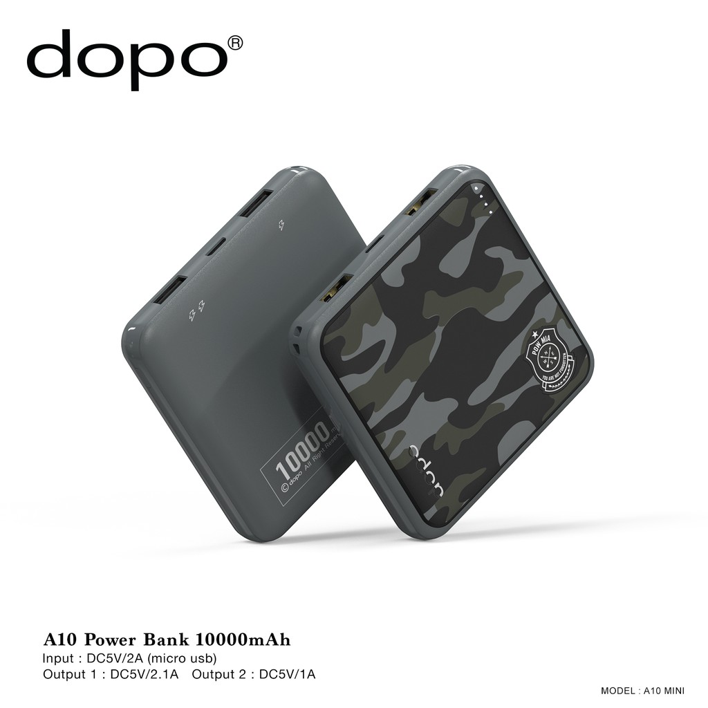 dopo Power Bank รุ่น A10 (Gray) mini (ลาย Camo) 10000 mAh รับประกัน 1 ปี (แบตเตอรี่สำรอง พาวเวอร์แบง