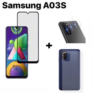 🇹🇭3in1 ฟิล์ม Samsung A03S [2021] / A04S / ฟิล์มเลนส์กล้อง + ฟิล์มกระจกเต็มจอ+ ฟิล์มหลัง ฟิล์มกันกระแทกขอบดำ