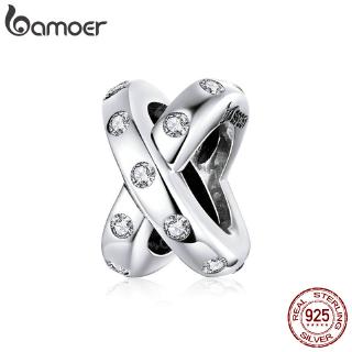 Bamoer เงินแท้ 925 CZ สองชั้น กางเขน เสน่ห์ สําหรับงู สร้อยข้อมือ กําไลข้อมือ DIY เครื่องประดับ SCC1515