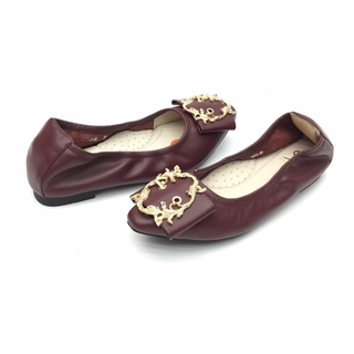 ส้น flats แนะนำเผื่อ 1 ไซส์ Zenachoo รองเท้าส้นแบนหัวแหลม หนังแกะแท้ Rococo สี Wine :::สินค้าลดราคาไม่รับเปลี่ยน/คืน