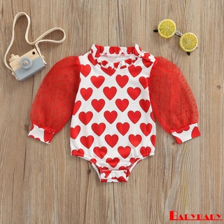 ♂YY✲Baby Girl´s See-through Bubble Long Sleeves Heart-shaped Pattern Romper