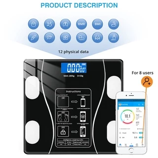 เครื่องชั่งน้ำหนักดิจิตอล อัจฉริยะ หน้าจอLCD 180 กก วัดไขมัน Bluetooth ตาชั่งดิจิดอล สามารถชาร์จโดย USB