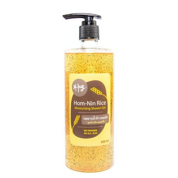 Hug organic Hom-Nin Rice Moisturizing Scrub Shower Gel 500 ml เจลอาบน้ำข้าวหอมนิล 500 ml