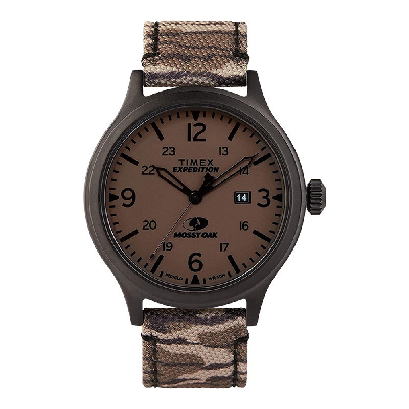 Timex TW2U20900 x Mossy Oak Expedition Scout นาฬิกาข้อมือผู้ชาย สายหนัง สีน้ำตาล หน้าปัด 43 มม.