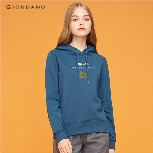 GIORDANO WOMEN Printed graphic crewneck long-sleeve hoodie 91099603