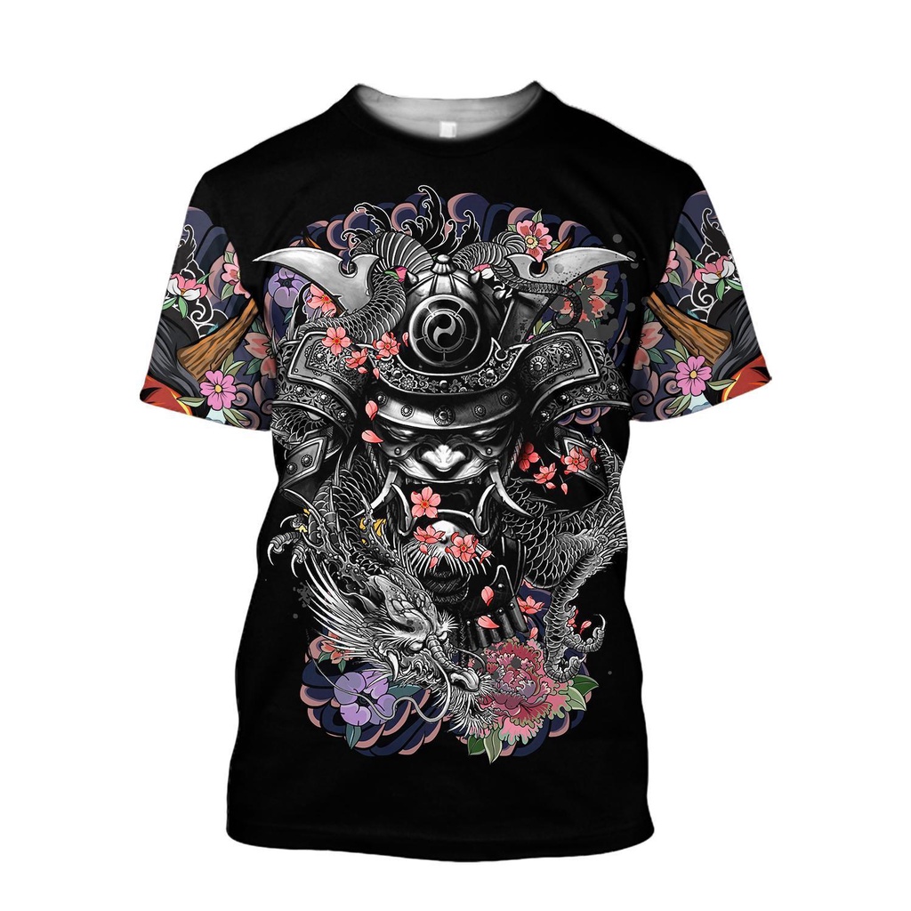 ลําลองแขนสั้นฤดูร้อนผู้ชายเสื้อยืดsamuraiและdragon Tattoo 三维 ALL OVERพิมพ์Harajukuสบายๆแขนสั้นเสื้อTeeเสื้อUnisex tops