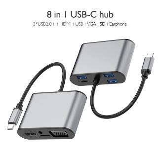 SEEWEI TW8R 8-in-1 USB-C/Type-C to 3 USB 3.0 + USB-C/Type-C + HDMI + VGA Hub Adapter with Micro SD Card Slot &amp; 3.5mm AUX