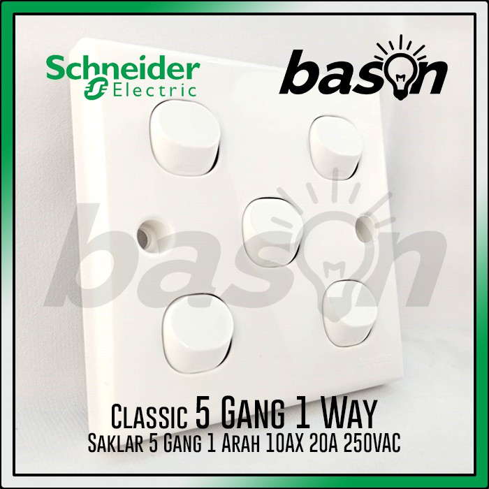 Tombol Schneider Classic 5 Gang 1 Way Switch - สวิตช์ปุ่ม Clipsal - 5