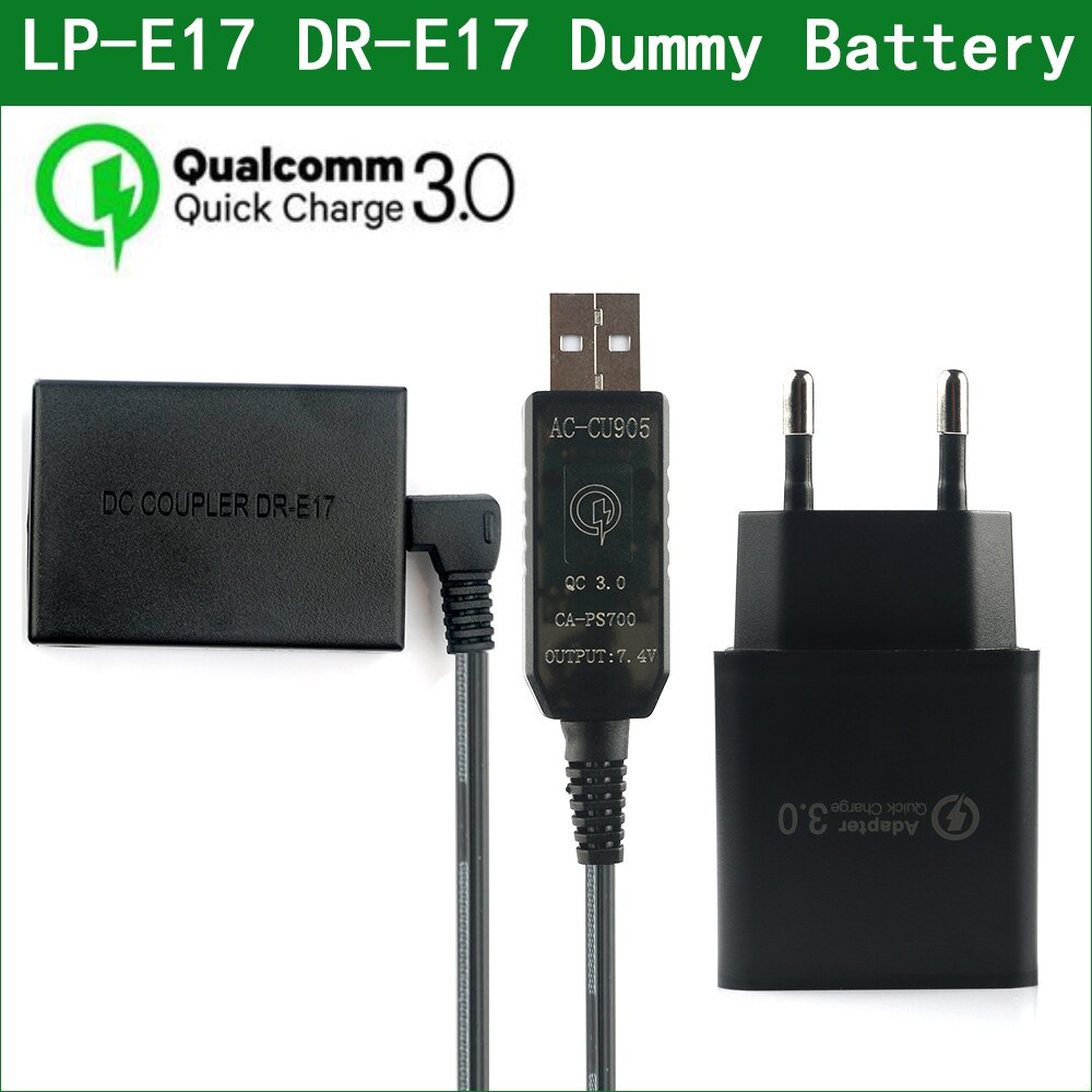 QC3.0 USB TO LP-E17 LP E17 LPE17 Dummy แบตเตอรี่ ACK-E17 DR-E17 DC Coupler สําหรับ Canon EOS M3 M5 M