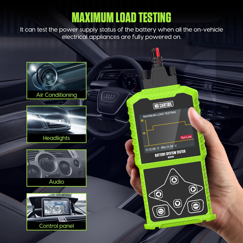 เมนูภาษาไทย MRCARTOOL B200 เครื่องทดสอบแบตเตอรี่รถยนต์ 12 V/24 V Battery Tester ยานยนต์ Cranking Analyzer ชาร์จรถ Cricut โหลดเครื่องมือรถจักรยานยนต์รับประกัน 2 ปี เครื่องวัดแบตเตอรี่ PK AUTOOL BT460