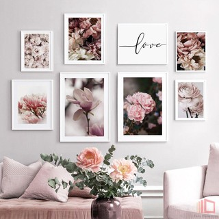 Rose Peony Peach Blossom Magnolia Wall Art ผ้าใบ Nordic โปสเตอร์พิมพ์ภาพผนังสำหรับห้องนั่งเล่น Unframed