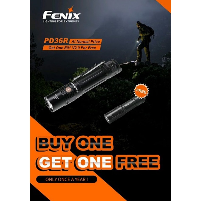 ไฟฉายFenix PD36R  +  ไฟฉายพวงกุญแจ  Fenix E01 V2  ชุดพิเศษ  มาเป็น SET  สินค้าตัวแทนในไทยประกันซ่อมสามปี