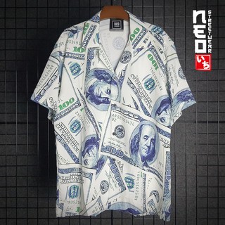 เสื้อเชิ้ตทรงโอเวอร์ไซส์ ไหมอิตาลี่ ลาย DOLLAR