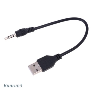 Run สายแจ็คเสียบหูฟังสเตอริโอ Usb ตัวผู้ เป็น 3.5 มม. สําหรับ Mp3 Mp4 สีดํา