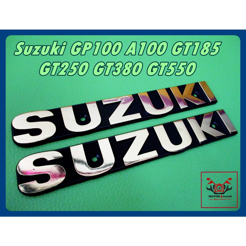 SIDE FUEL TANK EMBLEM "GOLD" STICKER (2 PCS.) size 17x2.5 cm For SUZUKI GP100 A100 GT185 GT250 GT380 GT550 // สติ๊กเกอร์