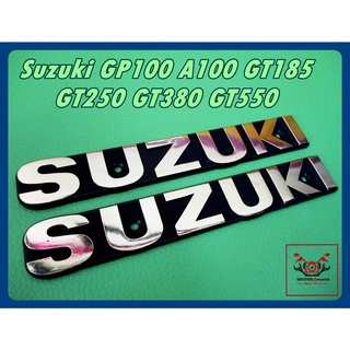 SUZUKI GP100 A100 GT185 GT250 GT380 GT550 SIDE FUEL TANK EMBLEM "GOLD" STICKER (2 PCS.) size 17x2.5 cm // สติ๊กเกอร์