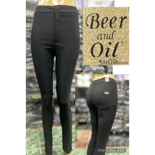 Beer&Oil ป้ายทอง กางเกงสกีนนี่ เนื้อกำมะหยี่ ผ้ายืดหยุ่นกระชับเก็บสัดส่วนใส่แล้วหุ่นสวย สีดำ ใส่ทำงานหรือเที่ยว