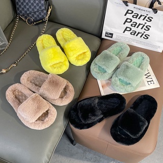 รองเท้าแตะผู้หญิง Plush รองเท้าแตะแบน