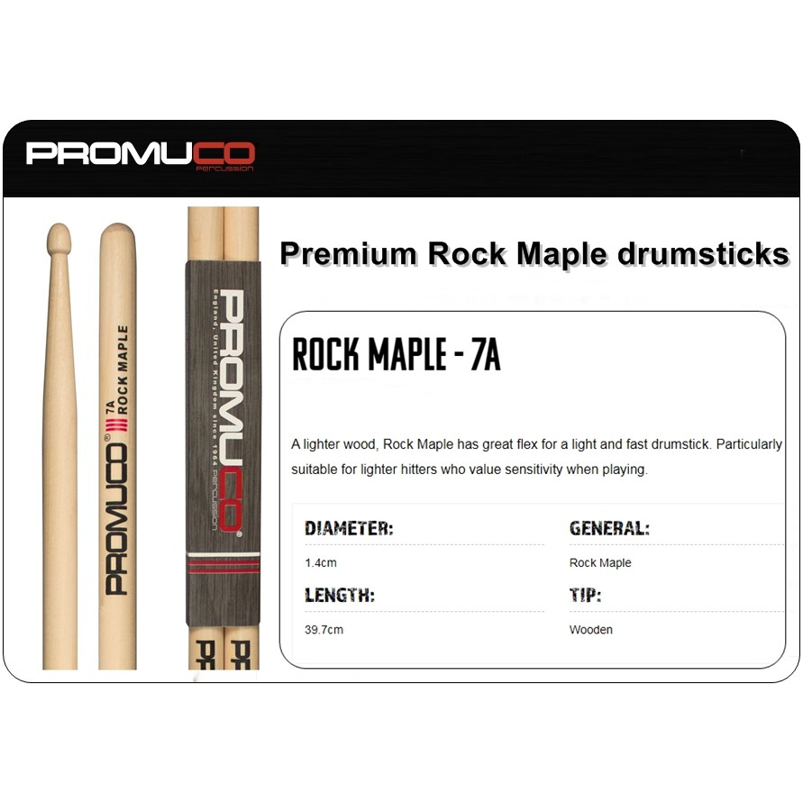 ไม้กลอง PROMUCO คุณภาพขนาด 7A ผลิตจากไม้ Maple