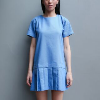 OLIVIA Pleated Dress ( ยีนส์ BLUE )