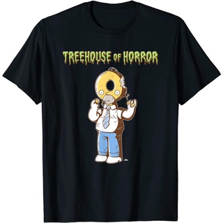 เสื้อผ้าผชเสื้อยืดผ้าฝ้ายพิมพ์ลาย เดอะซิมป์สันส์ The Simpsons Treehouse Of Horror Homer Donut Head Halloween T-Shirt T-S