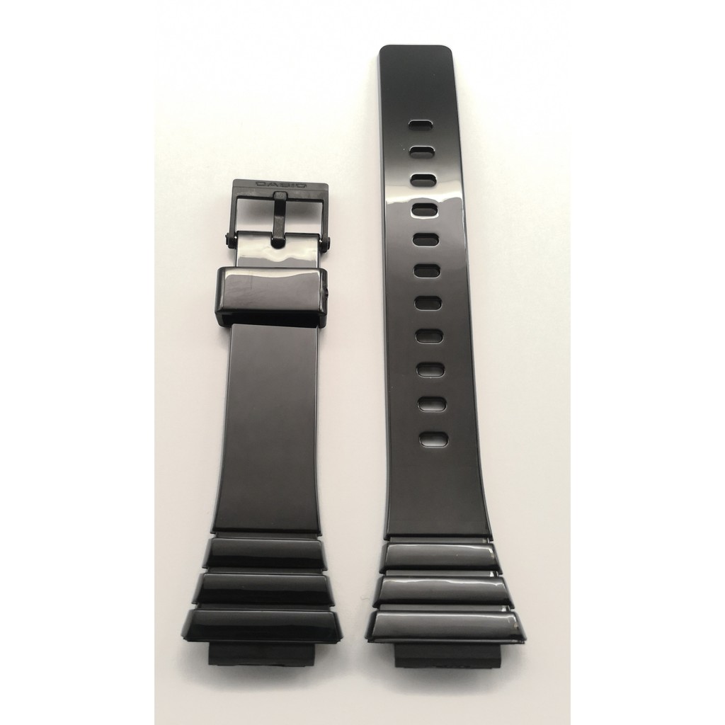 Tali Jam PU sesuai สําหรับ Casio W-215H W-215H-1A2V W-215H-1AV สีดํา เคลือบสีเงา