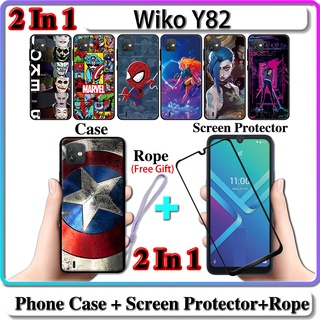 2 IN 1 เคส Wiko Y82 พร้อมกระจกนิรภัยกันรอยหน้าจอโค้ง เซรามิค LOL และการออกแบบฮีโร่