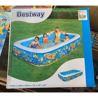 สระน้ำเป่าลมสี่เหลี่ยมลายปลา Bestway 3 เมตร 3 ชั้น + สูบเป่าลมไฟฟ้า + โป่งน้ำ (2) + ลูกบอลพลาสติก (1)