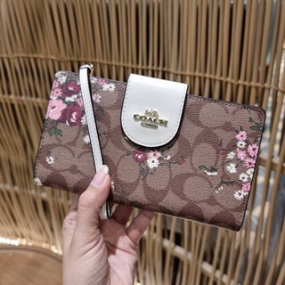 COACH C3722 TECH PHONE WALLET IN SIGNATURE CANVAS WITH EVERGREEN FLORAL PRINT