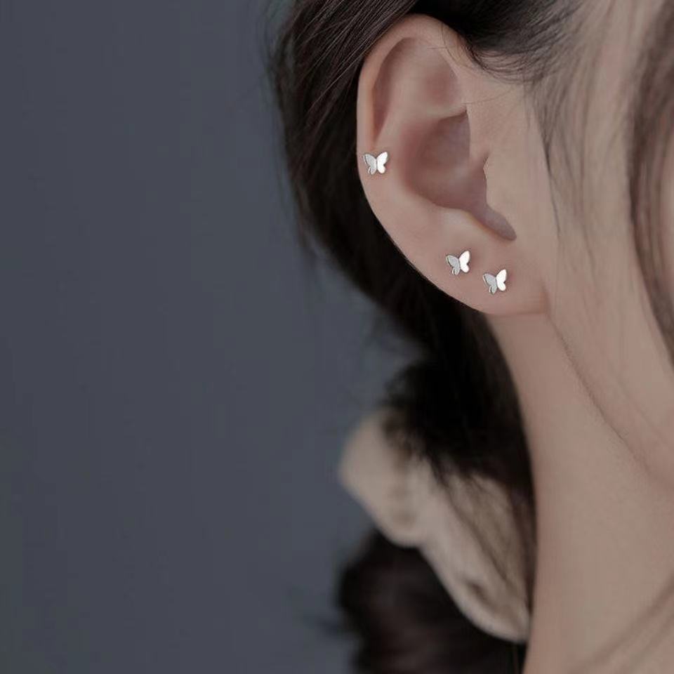 Fashion New Trendy Ear Piercing Butterfly Ear Studs Small and Exquisite Simple Earrings Free Earrings Girls Hypoallergenic