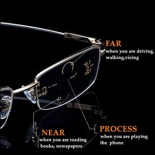 Metal Titanium Multifocal Reading Glasses Progressive Bifocal Anti Blue Ray UV Protect Presbyopic Glasses Half Frame Men Women