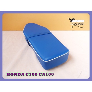 HONDA C100 CA100 "BLUE" COMPLETE DOUBLE SEAT with "WHITE" TRIM  // เบาะ เบาะรถมอเตอร์ไซค์ สีน้ำเงิน คิ้วขาว ผ้าเรียบ